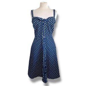 City Chic Womens Dress Plus Sz 18 Navy Blue Stretch Denim Polka Dot Retro Bow